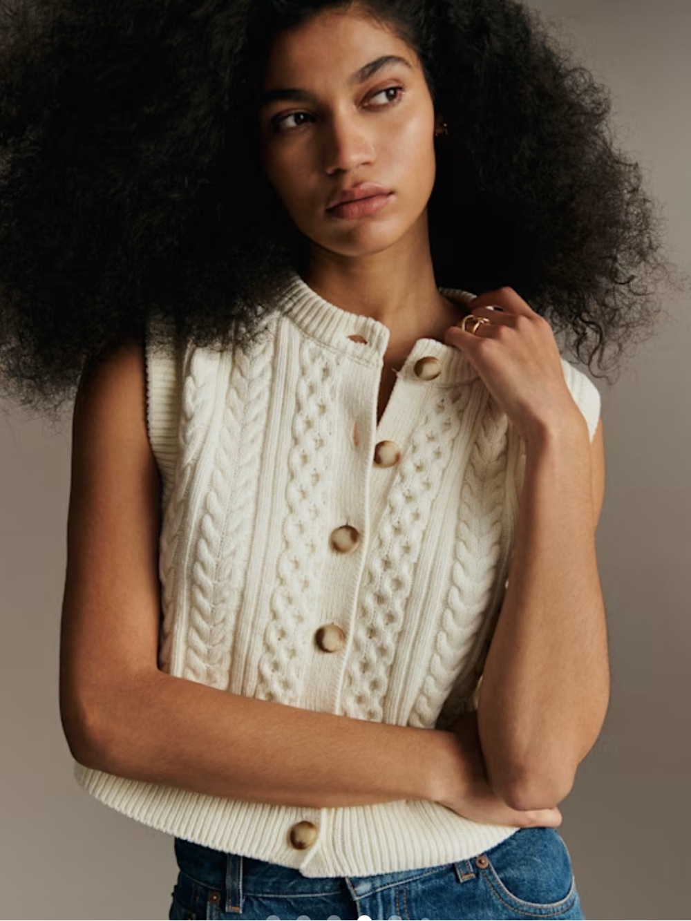 Sézane Roxane Cable-knit Sweater Vest in Ecru Size X-Small
